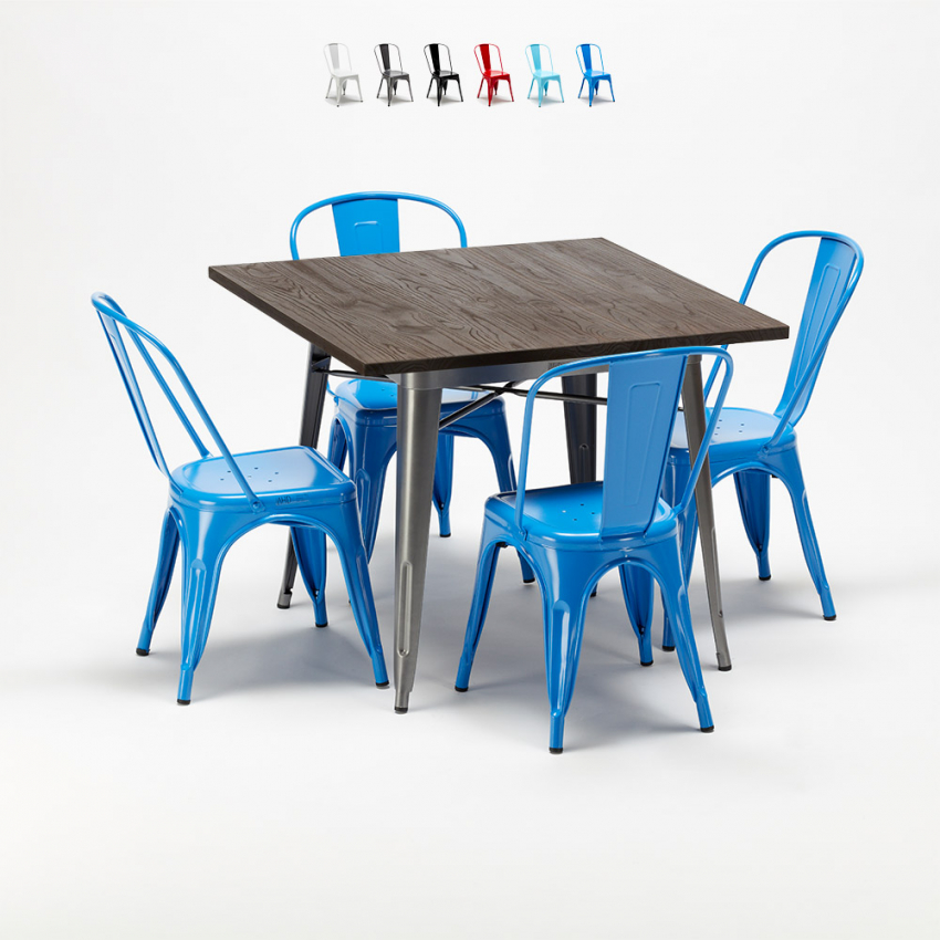 table carrée + 4 chaises en métal design industrial jamaica Dimensions