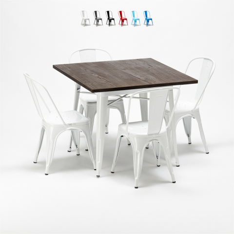 table + 4 chaises carrées en métal bois Lix style industriel midtown Promotion