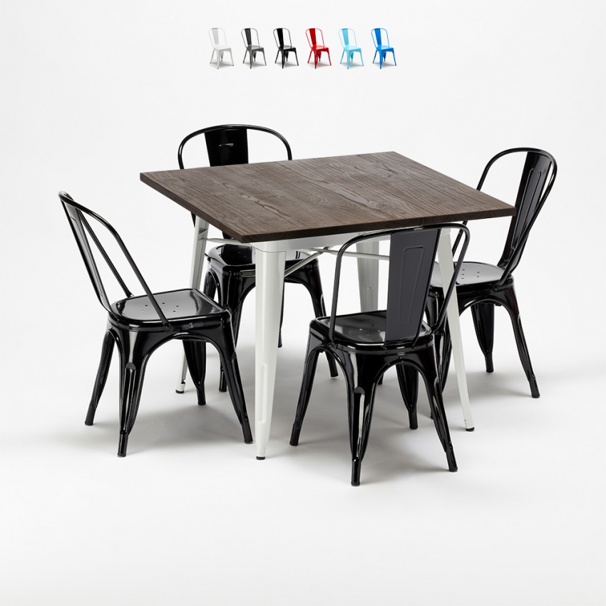 table + 4 chaises carrées en métal bois Lix style industriel midtown 