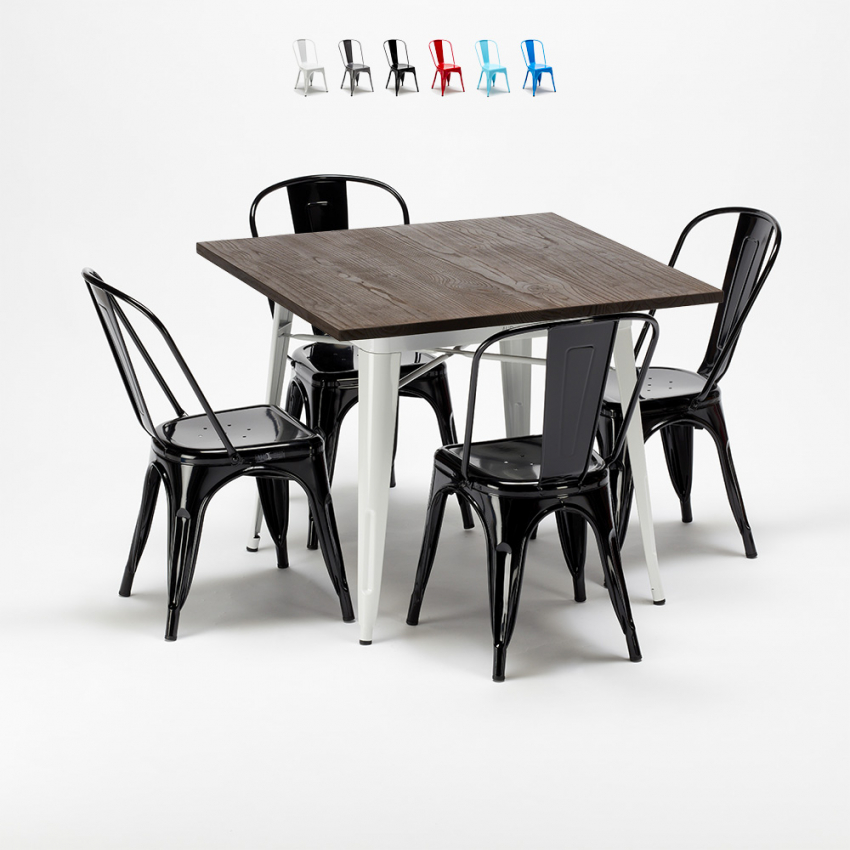 Set met vierkante tafel en 4 metalen stoelen in industriële stijl Midtown Kosten