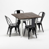 Set met vierkante tafel en 4 metalen stoelen in industriële stijl Midtown 