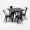 vierkante tafel en stoelen set van industrieel metaal en hout-stijl west village Aanbod