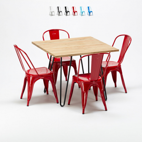 table et 4 chaises carrées en métal et bois au style industriel Lix tribeca Promotion