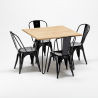 vierkante tafel en stoelen set van industrieel metaal en hout Lix-stijl tribeca 