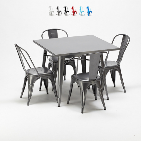 table carrée + 4 chaises en métal au style industriel Lix flushing Promotion