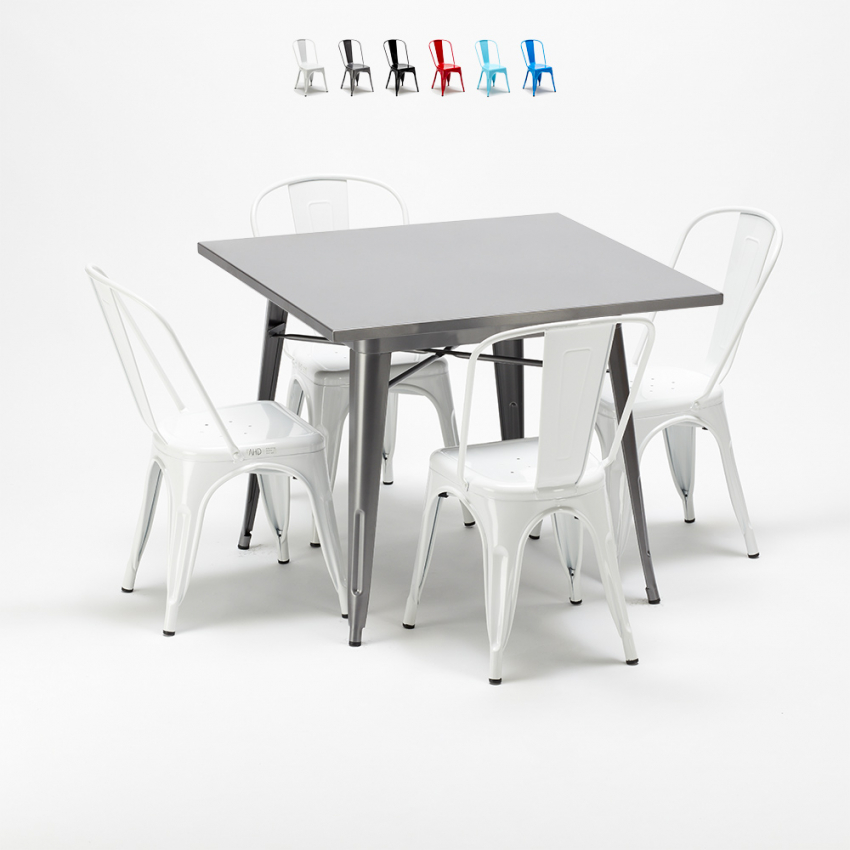 table carrée + 4 chaises en métal au style industriel flushing Choix table carrée + 4 chaises en métal au style industriel flushing Choix