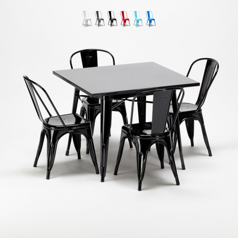 vierkante tafel en industriële metalen stoelen in Lix-stijl soho Aanbieding