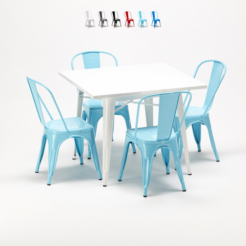 table carrée + 4 chaises en métal style Lix design industriel harlem Promotion