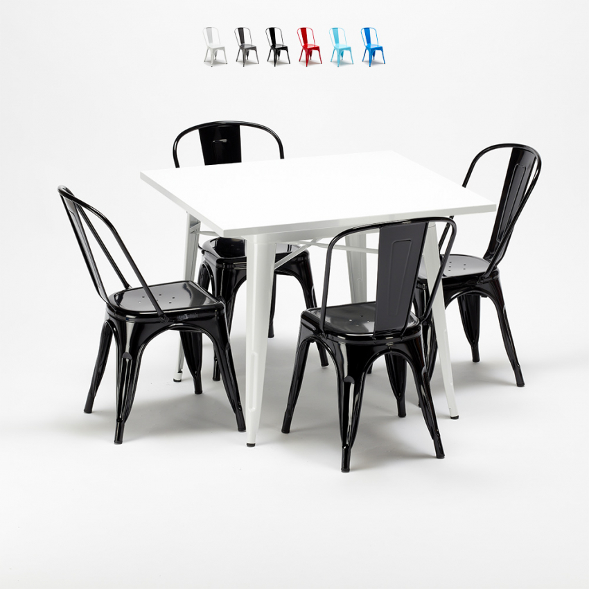 table carrée + 4 chaises en métal style design industriel harlem 