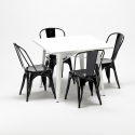 Set met vierkante tafel en 4 metalen stoelen in industriële stijl Harlem 