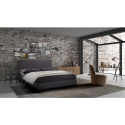 Lit double  160x190 en tissu avec sommier à lattes Lausanne King Offre
