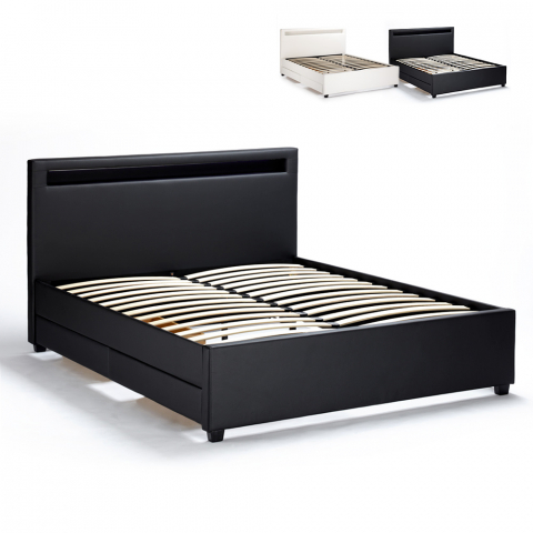 Modern Tweepersoons Bed met Led-Hoofdbord en Lades 160x190 Geneva King