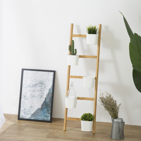 Houten ladder met 4 treden en potten, modern minimalistisch design Stairway Aanbieding