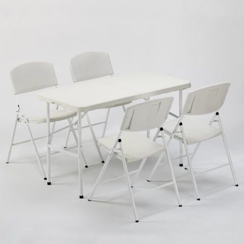 Table rectangulaire 120x60 + 4 chaises pliantes de camping et jardin Hood