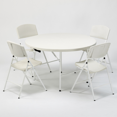 Table ronde + 4 chaises pliantes idéales pour camping et jardin Columbia Promotion