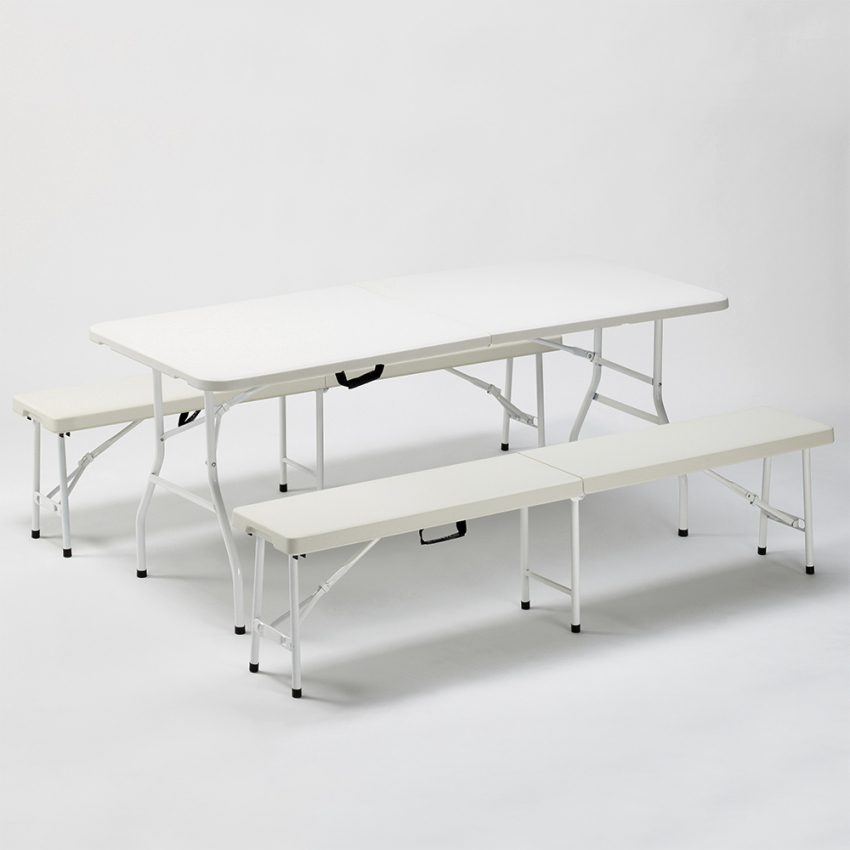 Set van rechthoekige tafel 180x74 cm en 2 banken voor tuinfeesten Baker Aanbieding Set van rechthoekige tafel 180x74 cm en 2 banken voor tuinfeesten Baker Aanbieding