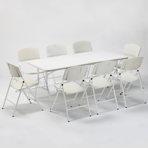 Table rectangulaire 200x90 + 8 chaises pliantes de camping et jardin Davos Promotion