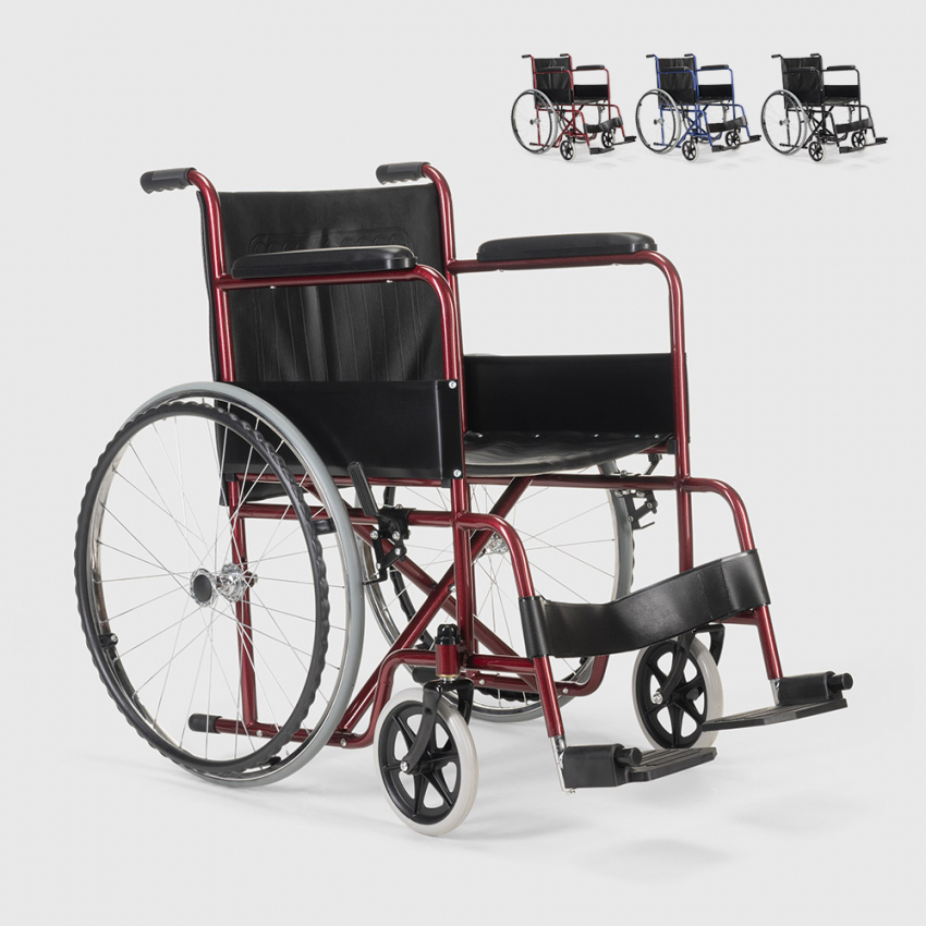 Fauteuil roulant orthopédique pliant en similicuir handicapés et personnes âgées Violet Offre