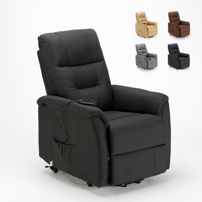 Fauteuil relax électrique inclinable en tissu avec roues et releveur Marie 