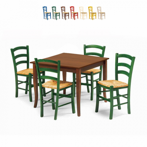 Set 4 chaises et table carrée intérieur cuisine bar bois Rusty