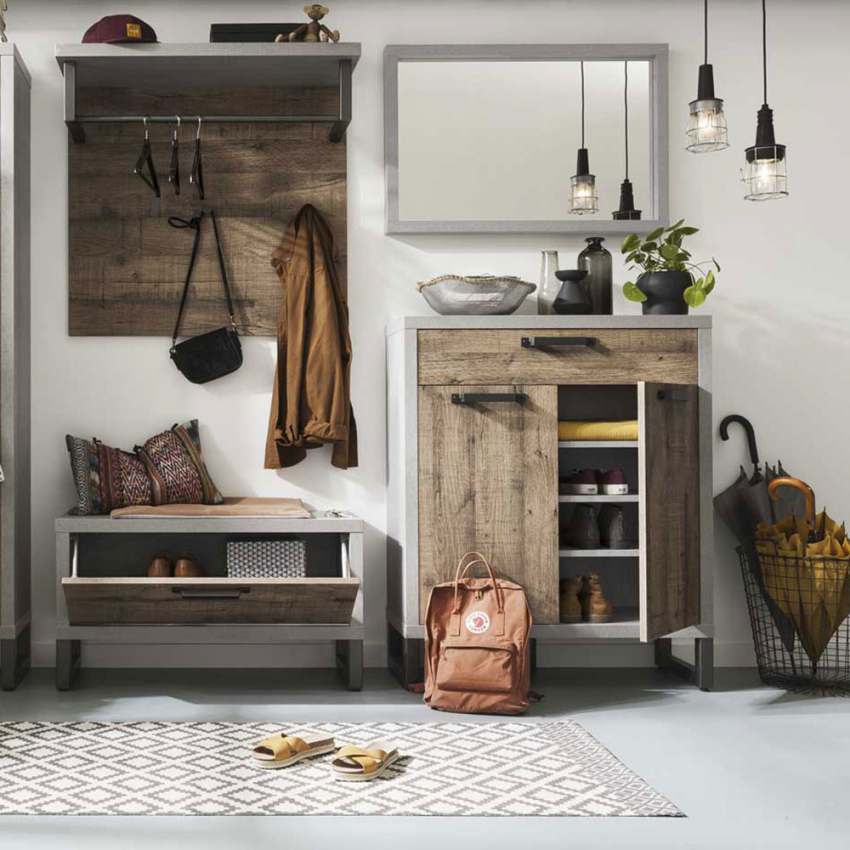 Entree schoenenkast met 4 planken en lade modern industrieel design Harbour Aanbieding Entree schoenenkast met 4 planken en lade modern industrieel design Harbour Aanbieding