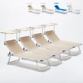 4 bains de soleil de plage en aluminium avec pare-soleil Nettuno Promotion