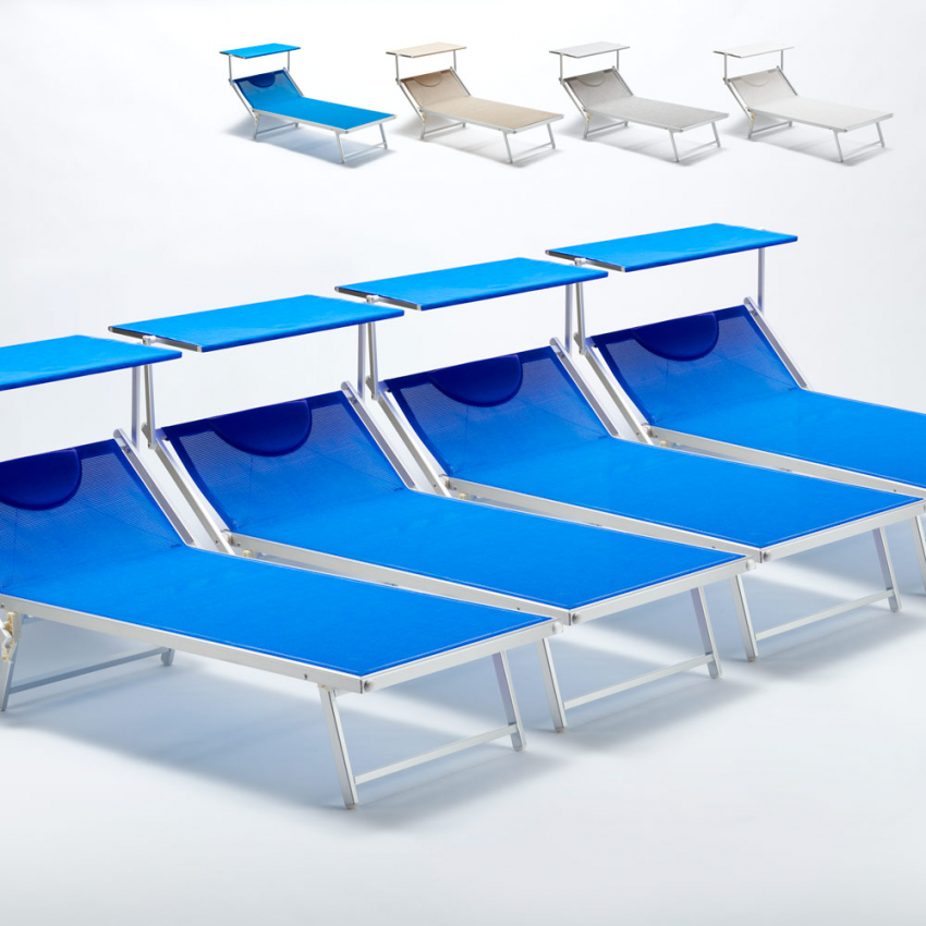 4 Bain de soleil transat taille maxi professionnels aluminium lits de plage GRANDE Italia Extralarge