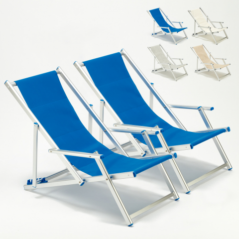 Transats chaises de plage avec accoudoirs piscine aluminium Riccione Lux 2 pcs