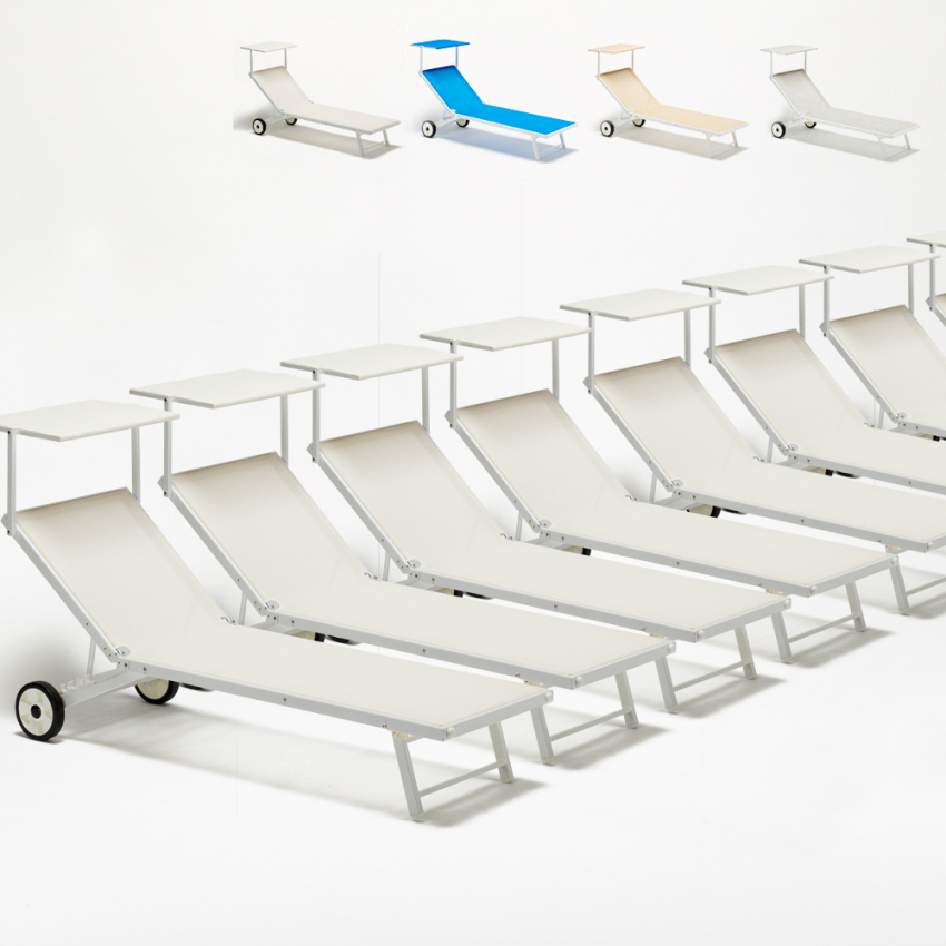 20 Bains de soleil avec roues transat aluminium piscine jardin Alabama Promotion