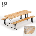 10 Table de brasserie bancs bois pliant ensemble 220x80 Vente
