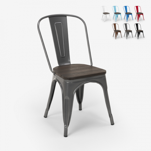 Chaises industrielles en bois et acier style Tolix pour cuisine et bar Steel Wood