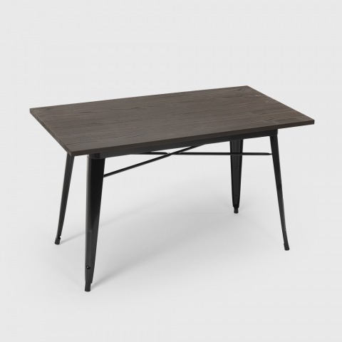 table à manger industrielle 120x60 design métal bois rectangulaire caupona Promotion