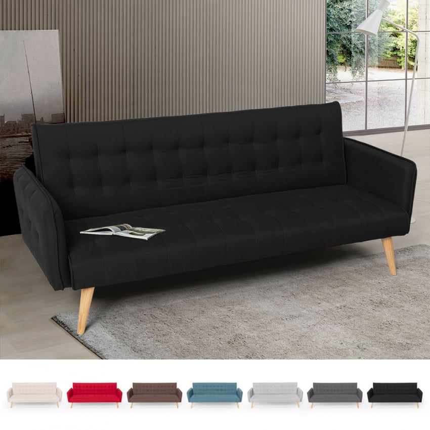 Canapé convertible 3 places clic clac en tissu inclinable design nordique Malibu Canapé convertible 3 places clic clac en tissu inclinable design nordique Malibu