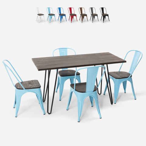 rechthoekige tafel 120x60 met 4 stoelen van staal en hout design industrial roger Aanbieding
