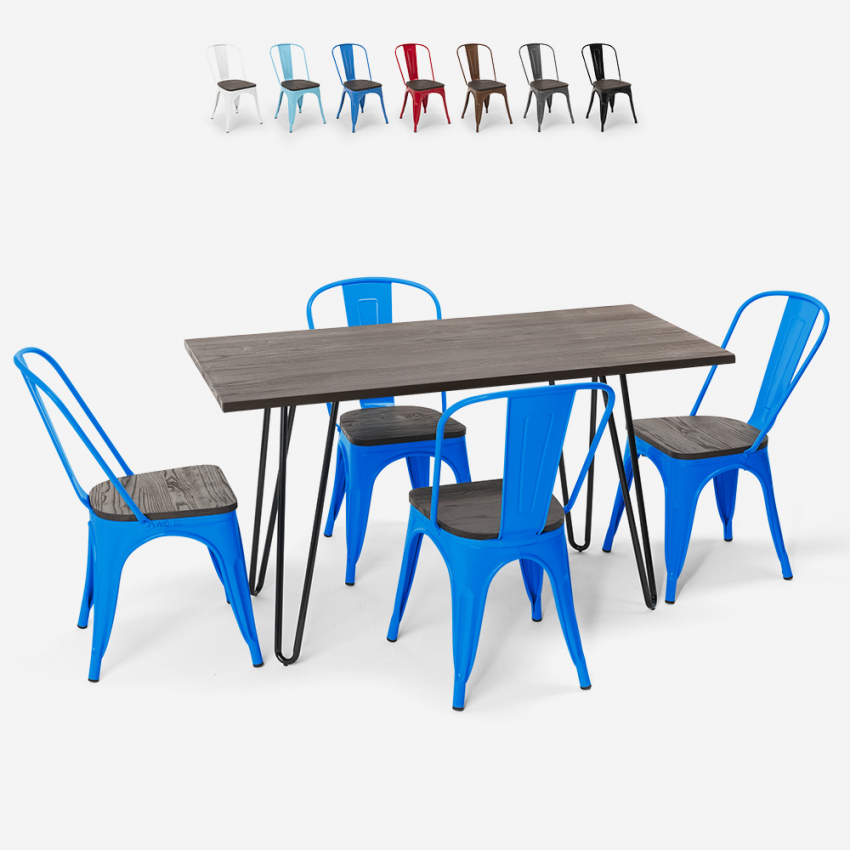 table rectangulaire 120x60 + 4 chaises en acier de style industriel Lix et bois roger Choix