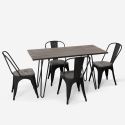 Rechthoekige tafel 120x60 cm met 4 industriële designstoelen van staal en hout Roger 