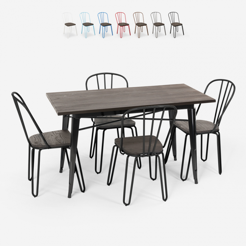 table rectangulaire 120x60 + 4 chaises acier bois design industriel otis Catalogue