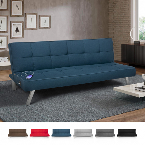 Canapé-lit en tissu avec port USB et pieds en métal Astralis design