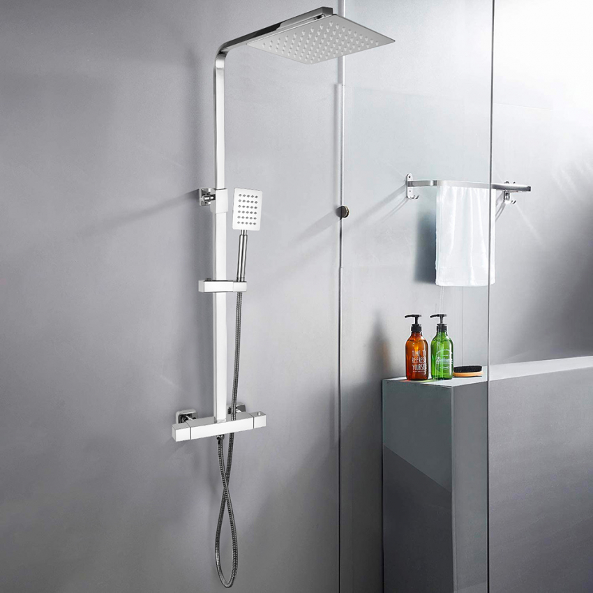 Thermostatisch stalen douchepaneel met mengkraan en handdouche Saturnia Aanbieding