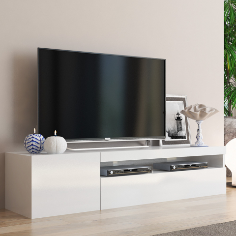 Modern TV cabinet with door and flap drawer 150cm Daiquiri White M