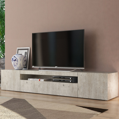 Modern TV cabinet with door and flap drawer 200cm Daiquiri Concrete L