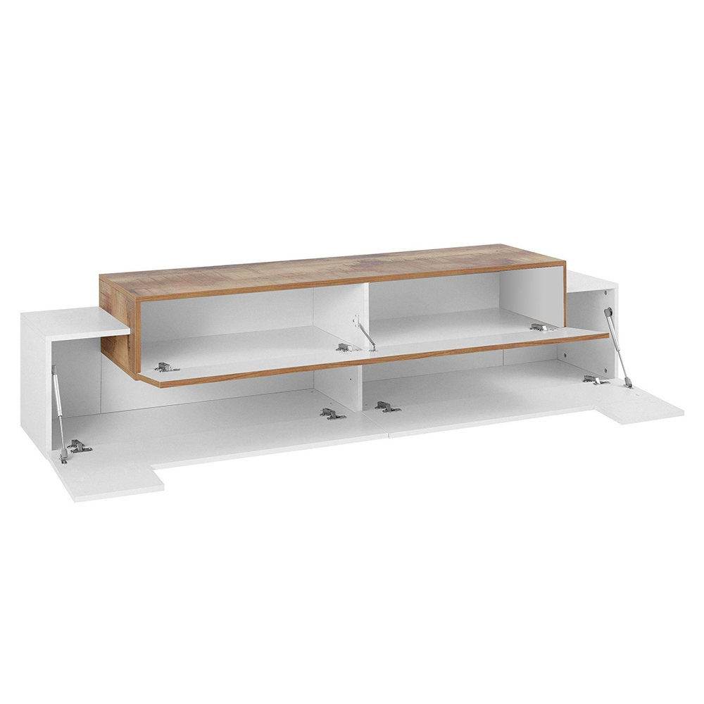 TV meubel 4 compartimenten 3 klep deuren design wit hout Corona Low White