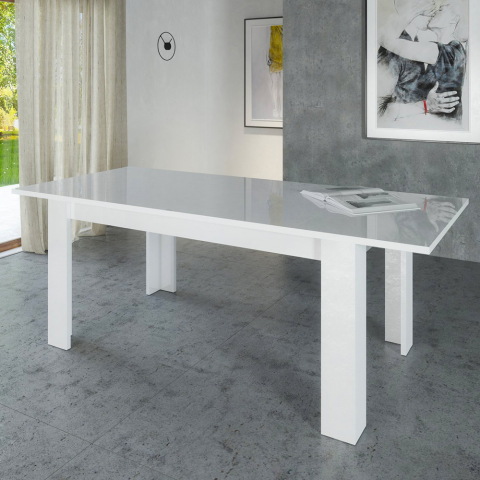 Table à manger extensible 160-210x90cm blanche au design moderne Jesi Long