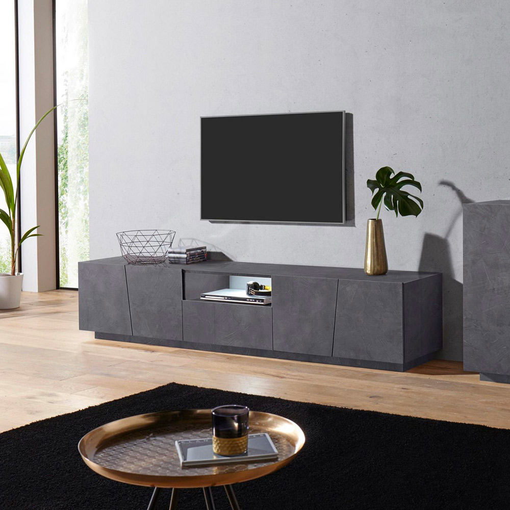 Modieus commando Goed doen Modern TV meubel met 4 schuifdeuren 220cm lade Vega Low Ardesia XL