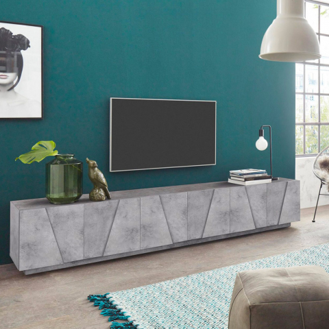 Meuble TV de salon 6 portes 3 placards design moderne Ping Low Concrete XL Promotion