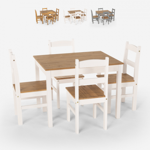 Table rectangulaire 100x80 + 4 chaises en bois de style campagnard Rusticus Promotion