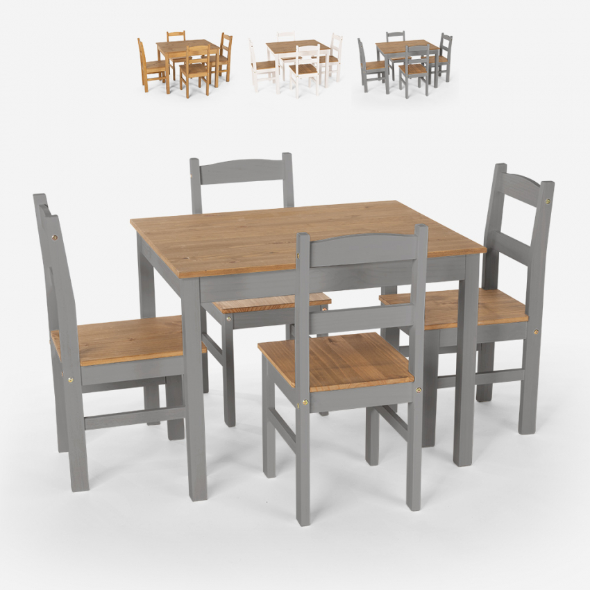 Table rectangulaire 100x80 + 4 chaises en bois de style campagnard Rusticus Offre