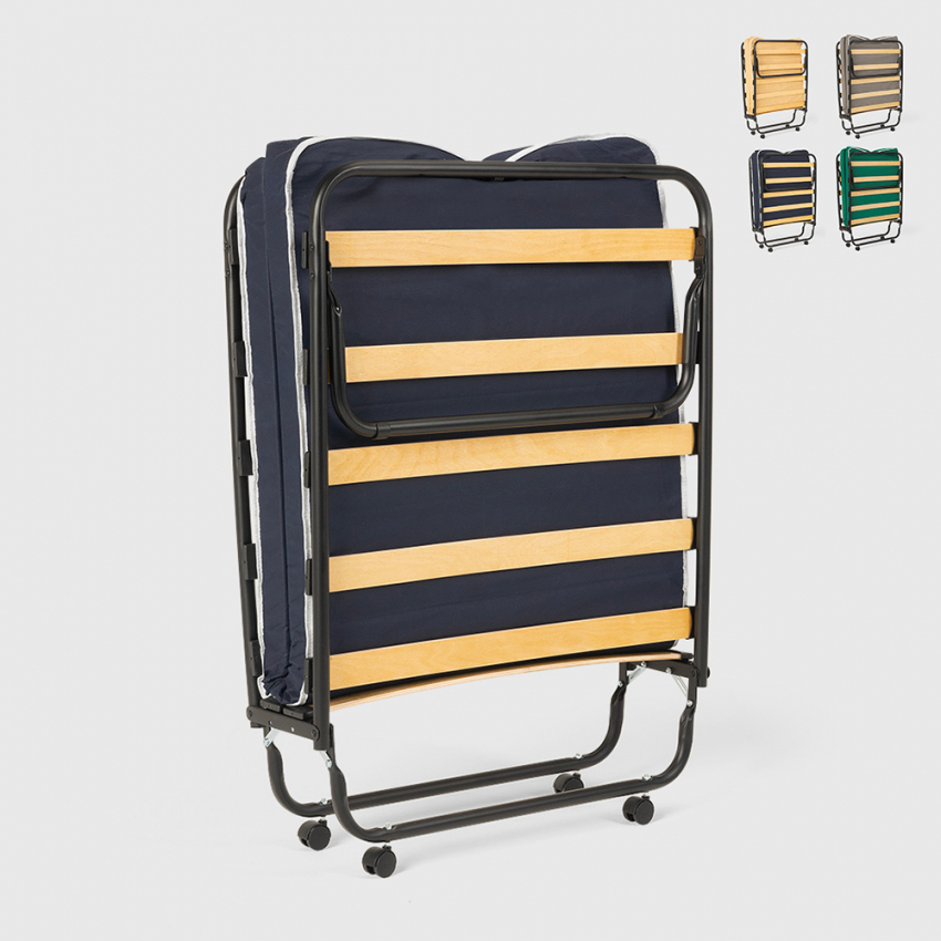 Lit pliant 80x180 à roulettes avec matelas et sommier à lattes Ares Offre Lit pliant 80x180 à roulettes avec matelas et sommier à lattes Ares Offre