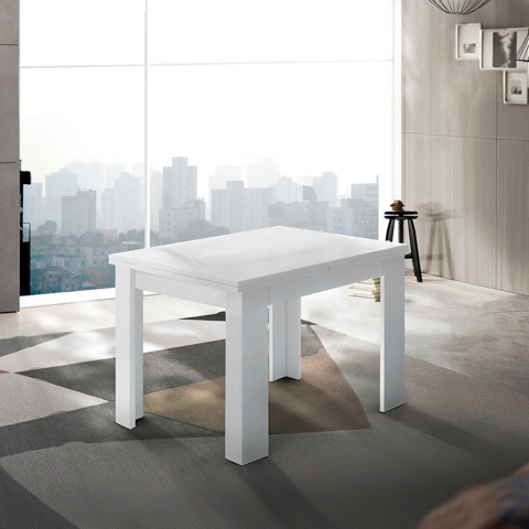 Moderne design witte uitschuifbare eettafel met boekensteunen 90-180x90cm Jesi Liber