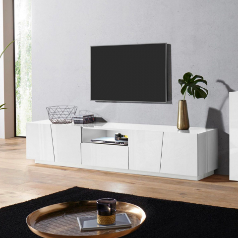 Design TV-meubel met 4 deuren, schuifladevak wit VEGA LOW XL